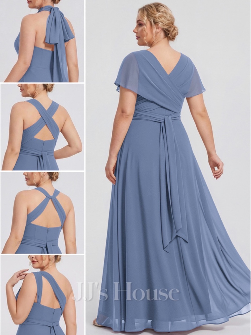 JJs House Dusty Blue Chiffon Wrap & Crisscross Maxi Dress